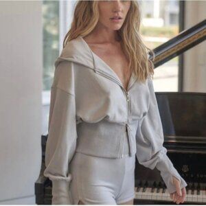 Wiskii Womens Medium Light Blue Cropped Full Zip Hoodie READ